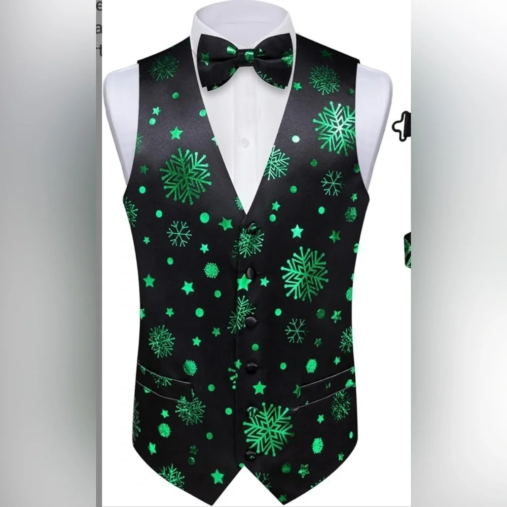 XXXL - Festive Green Metallic Snowflake Vest ONLY—NO Bow Tie  New with Tags